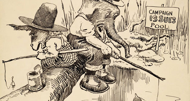 cartoon of elephant and donkey fishing