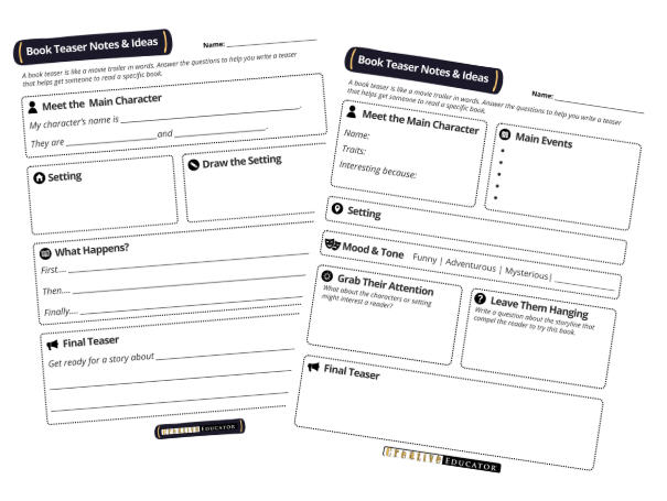 images of book teaser worksheets